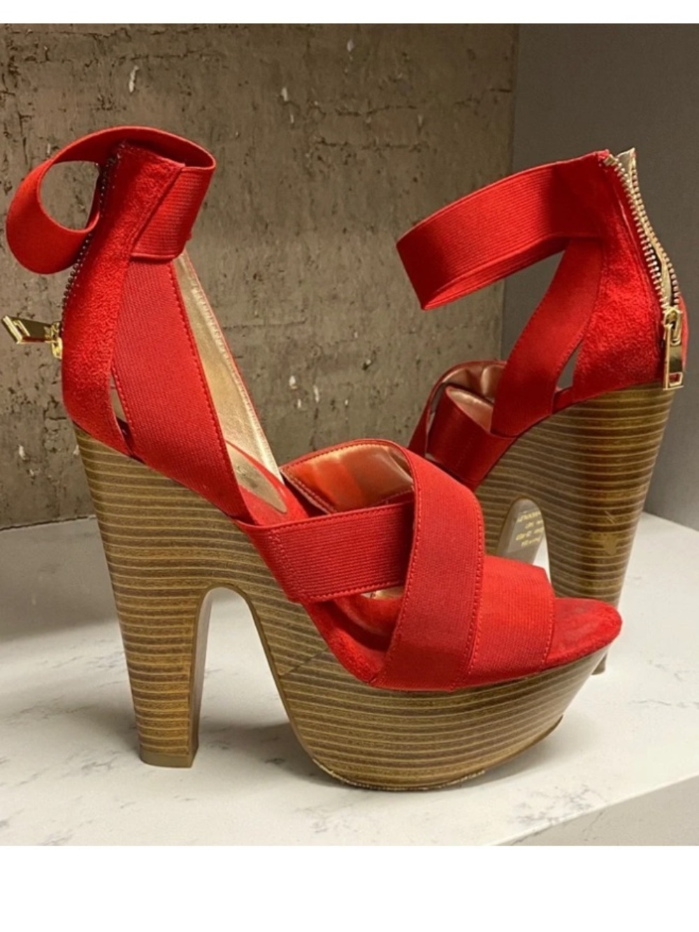 Bakers Red Platform Ankle-Strap Sandals Size 10